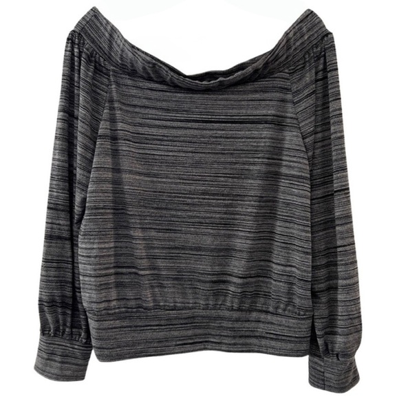 ACTING PRO • Striped Grey & Black Off The Shoulder Top Blouse - Picture 1 of 7